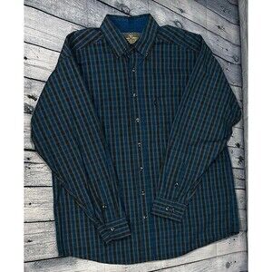Mens Panhandle Tuf Cooper Performance Turquoise/Brown Plaid Western Button Up Lg